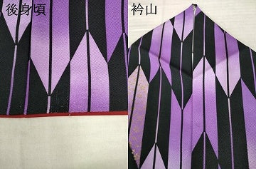 平和屋着物●小振袖　二尺袖　矢絣　黒地　洗える着物　AABK0032ck