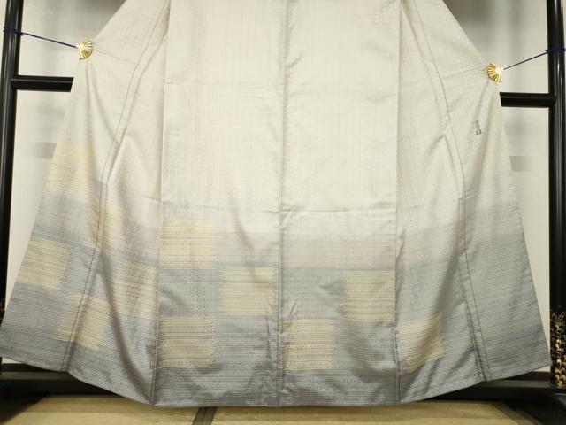 平和屋着物●京の名門　じゅらく謹製　花織　黄皇糸　訪問着　お召地　市松霞文　正絹　逸品　AABK0035ck