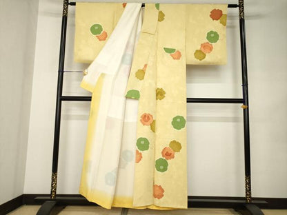 平和屋着物●銀座　志ま亀　小紋　絞り　地紋起こし　舞花文　たとう紙付き　正絹　逸品　AABK0036ck
