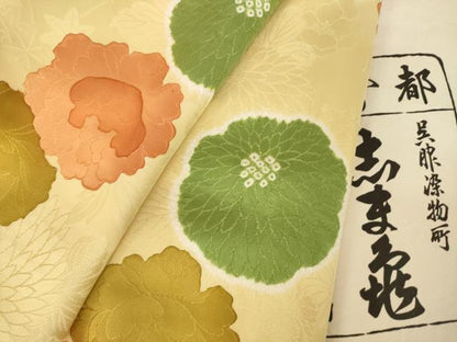 平和屋着物●銀座　志ま亀　小紋　絞り　地紋起こし　舞花文　たとう紙付き　正絹　逸品　AABK0036ck
