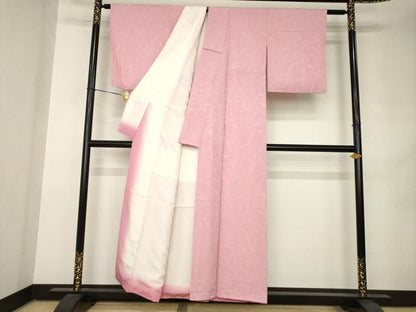 平和屋着物●上質な色無地　墨流し地紋　石竹色　正絹　逸品　AABK0037ck