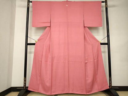 平和屋着物●上質な色無地　霞地紋　今様色　正絹　逸品　AABK0038ck