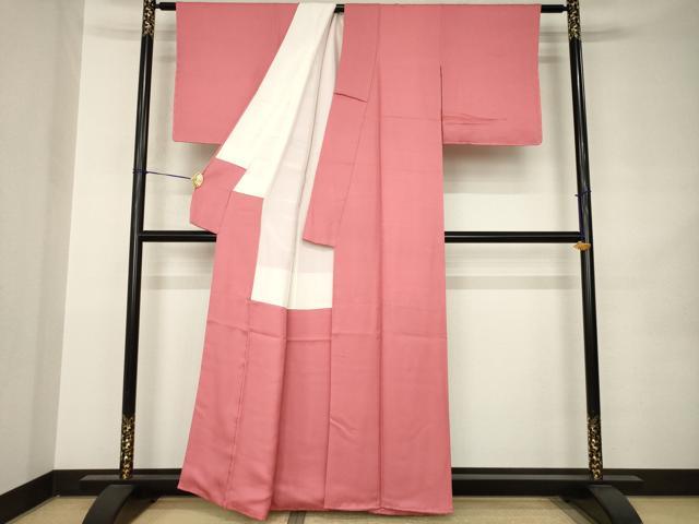 平和屋着物●上質な色無地　霞地紋　今様色　正絹　逸品　AABK0038ck