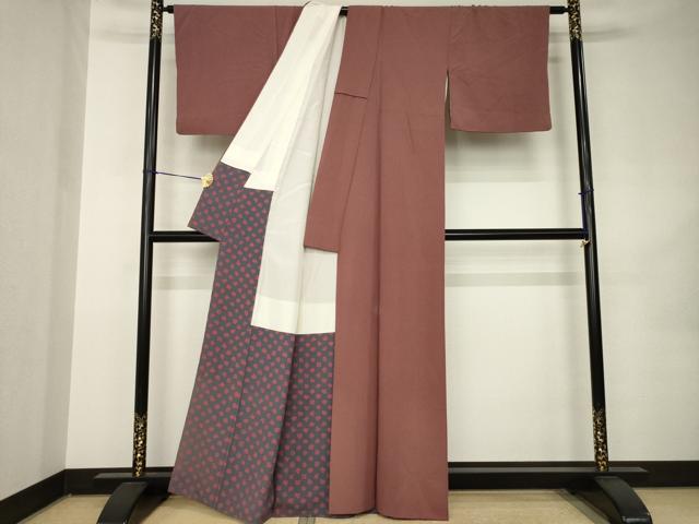 平和屋着物●江戸小紋　竹万筋　葡萄茶色×藤煤竹色　正絹　逸品　AABK0039ck