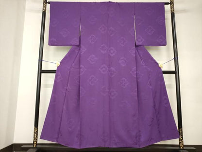 平和屋着物●上質な色無地　松皮菱吉祥地紋　葡萄色　正絹　逸品　AABK0040ck