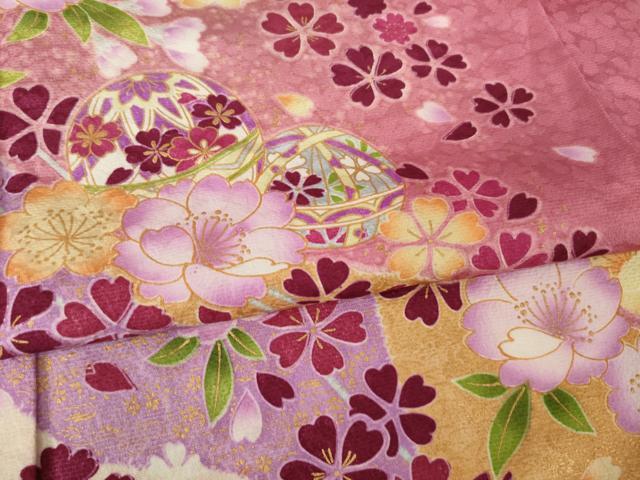 平和屋着物●豪華振袖　花毬文　暈し染め　金彩　ロング丈　正絹　逸品　AABK0042ck