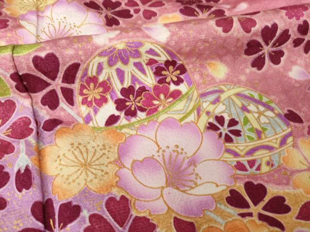 平和屋着物●豪華振袖　花毬文　暈し染め　金彩　ロング丈　正絹　逸品　AABK0042ck