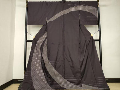 平和屋着物●本場大島紬　訪問着　総刺繍　刺し子　麻の葉青海波　ロング丈　正絹　逸品　AABK0047ck