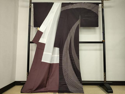 平和屋着物●本場大島紬　訪問着　総刺繍　刺し子　麻の葉青海波　ロング丈　正絹　逸品　AABK0047ck