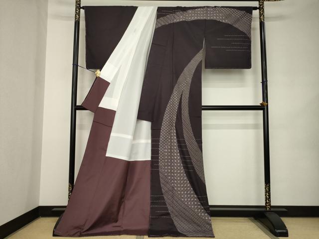 平和屋着物●本場大島紬　訪問着　総刺繍　刺し子　麻の葉青海波　ロング丈　正絹　逸品　AABK0047ck