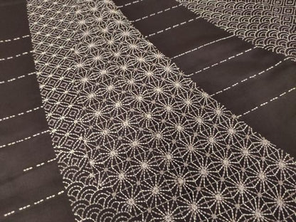 平和屋着物●本場大島紬　訪問着　総刺繍　刺し子　麻の葉青海波　ロング丈　正絹　逸品　AABK0047ck