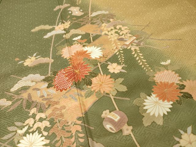 平和屋着物●訪問着　駒刺繍　宝尽くし　暈し染め　正絹　逸品　AABK0048ck