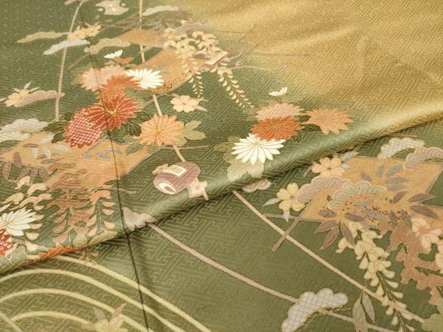 平和屋着物●訪問着　駒刺繍　宝尽くし　暈し染め　正絹　逸品　AABK0048ck