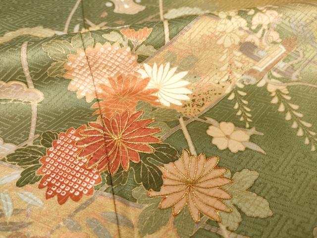 平和屋着物●訪問着　駒刺繍　宝尽くし　暈し染め　正絹　逸品　AABK0048ck