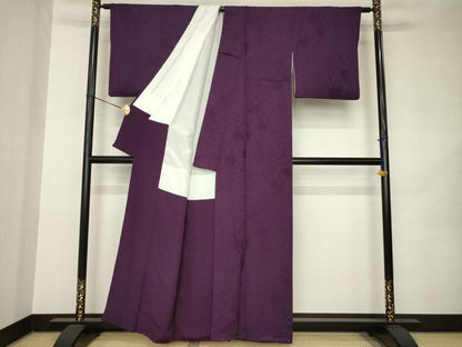 平和屋着物●上質な色無地　蔦草地紋　滅紫色　正絹　逸品　AABK0050ck