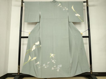 平和屋着物●京加賀糸目友禅作家　山崎巌　訪問着　草花文　正絹　逸品　AABK0058ck