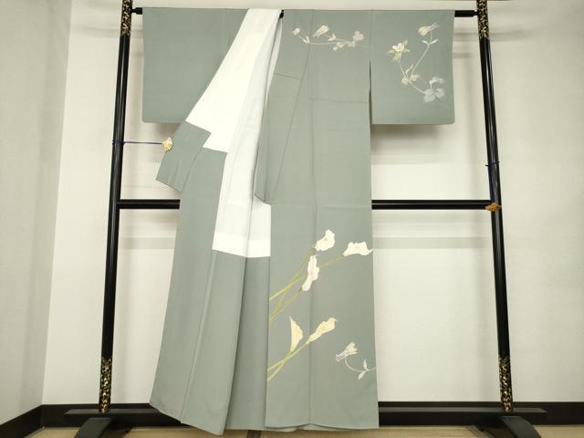 平和屋着物●京加賀糸目友禅作家　山崎巌　訪問着　草花文　正絹　逸品　AABK0058ck