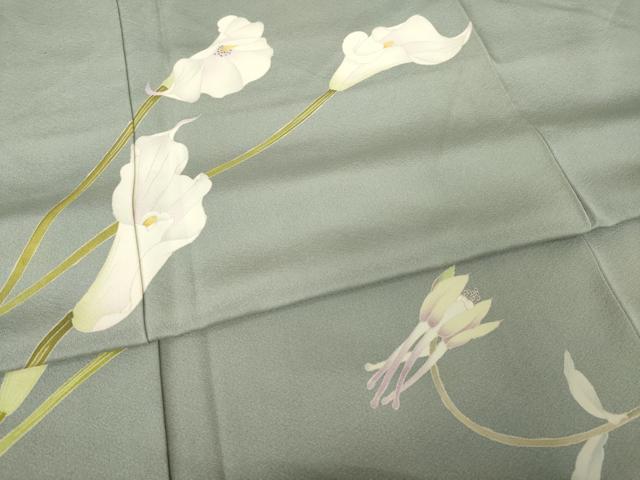平和屋着物●京加賀糸目友禅作家　山崎巌　訪問着　草花文　正絹　逸品　AABK0058ck