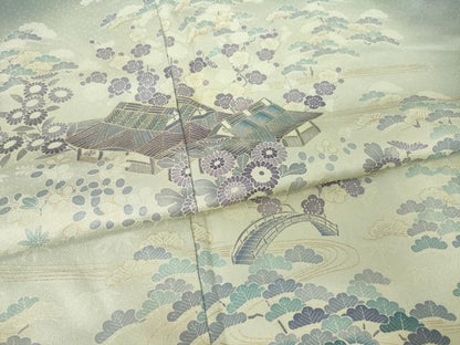 平和屋着物●訪問着　風景花文　暈し染め　金彩　正絹　逸品　AABK0060ck