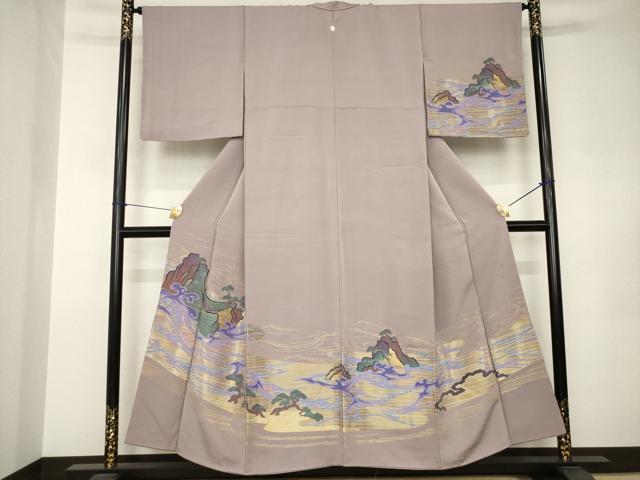 平和屋着物●世界的ファッションデザイナー　山本寛斎　kansaiブランド　訪問着　寿光織　立波文　正絹　逸品　AABK0063ck