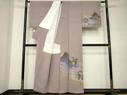 平和屋着物●世界的ファッションデザイナー　山本寛斎　kansaiブランド　訪問着　寿光織　立波文　正絹　逸品　AABK0063ck