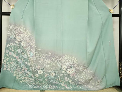 平和屋着物●訪問着　作家物　辻が花　舞花文　暈し染め　ロング丈　正絹　逸品　AABK0067ck