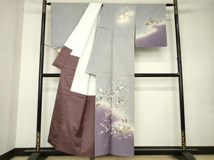 平和屋着物●訪問着　紬地　童子　暈し染め　正絹　逸品　AABK0068ck