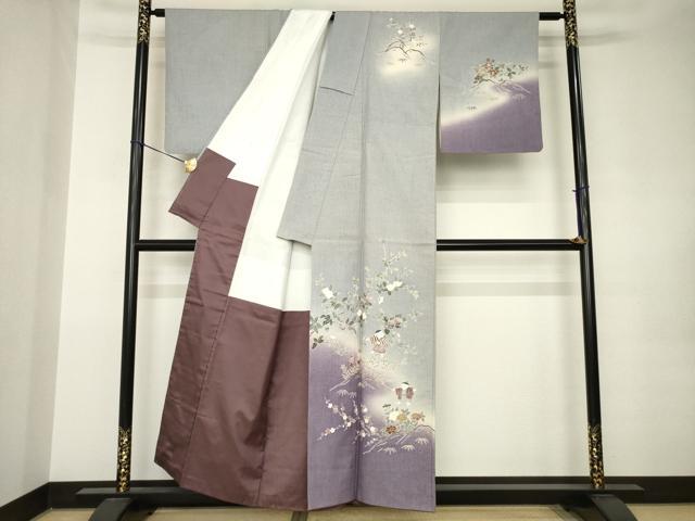 平和屋着物●訪問着　紬地　童子　暈し染め　正絹　逸品　AABK0068ck