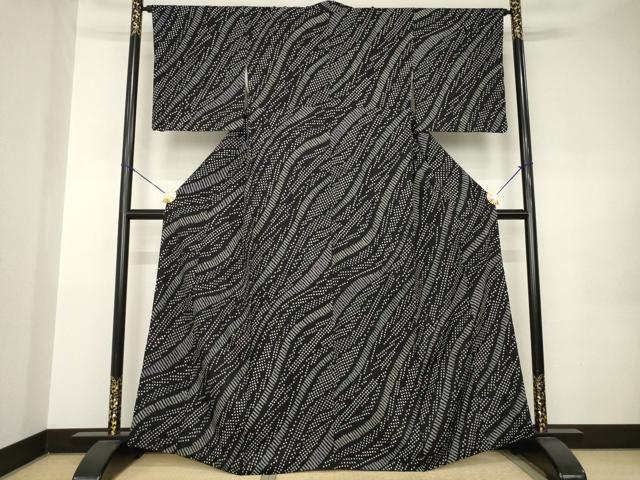 平和屋着物●上質な小紋　総絞り　流水文　黒地　さが美扱い　正絹　逸品　AABK0069ck