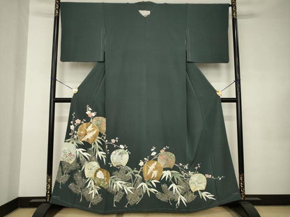 平和屋着物●豪華色留袖　駒刺繍　飛鶴花文　金彩　正絹　逸品　AABK0071ck