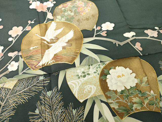 平和屋着物●豪華色留袖　駒刺繍　飛鶴花文　金彩　正絹　逸品　AABK0071ck