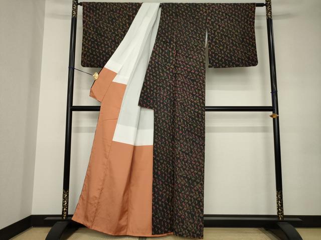 平和屋着物●上質な小紋　紬地　総絞り　黒地　正絹　逸品　AABK0072ck
