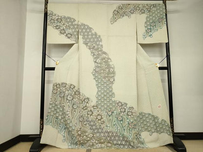 平和屋着物●樋熊哲也　訪問着　辻が花　絞り　手描き　訪問着　辻が花　雪輪重ね花文　正絹　逸品　AABK0073ck