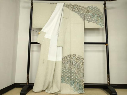 平和屋着物●樋熊哲也　訪問着　辻が花　絞り　手描き　訪問着　辻が花　雪輪重ね花文　正絹　逸品　AABK0073ck
