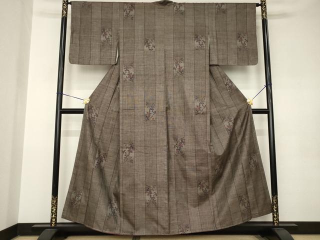 平和屋着物●本場大島紬　カタス9マルキ　枝花文　正絹　逸品　AABK0074ck