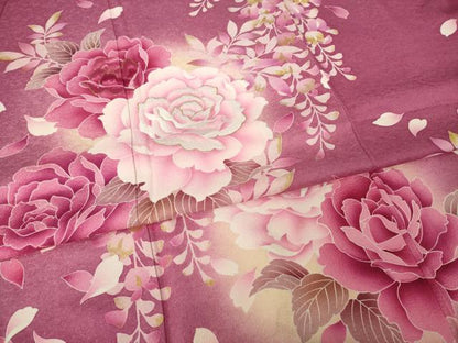 平和屋着物●豪華振袖　刺繍　草花文　暈し染め　銀通し地　正絹　逸品　AABK0080ck