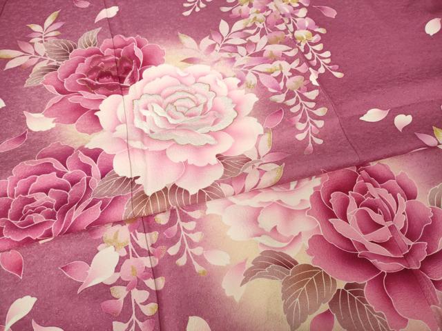 平和屋着物●豪華振袖　刺繍　草花文　暈し染め　銀通し地　正絹　逸品　AABK0080ck