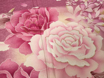 平和屋着物●豪華振袖　刺繍　草花文　暈し染め　銀通し地　正絹　逸品　AABK0080ck