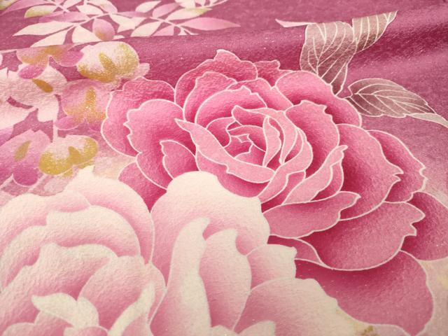平和屋着物●豪華振袖　刺繍　草花文　暈し染め　銀通し地　正絹　逸品　AABK0080ck