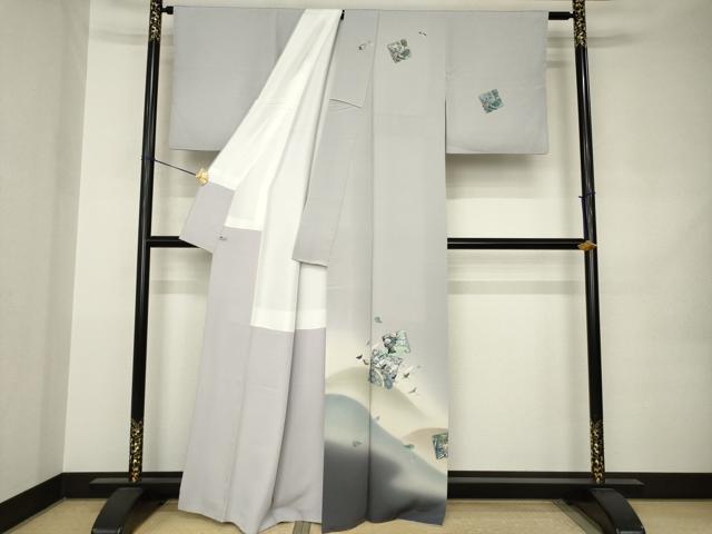 平和屋着物●訪問着　螺鈿　箔散らし飛鶴花文　暈し染め　金彩　さが美扱い　正絹　逸品　AABK0081ck