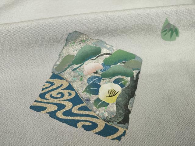 平和屋着物●訪問着　螺鈿　箔散らし飛鶴花文　暈し染め　金彩　さが美扱い　正絹　逸品　AABK0081ck