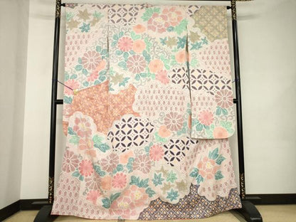 平和屋着物●豪華振袖　総絞り　雲取り吉祥花文　正絹　逸品　AABK0085ck