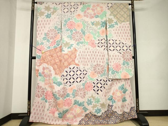 平和屋着物●豪華振袖　総絞り　雲取り吉祥花文　正絹　逸品　AABK0085ck