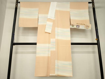 平和屋着物●長襦袢　袷　奄美大島泥染　横段文　暈し染め　赤塚花穂作　反端付き　正絹　逸品　AABK0087ck