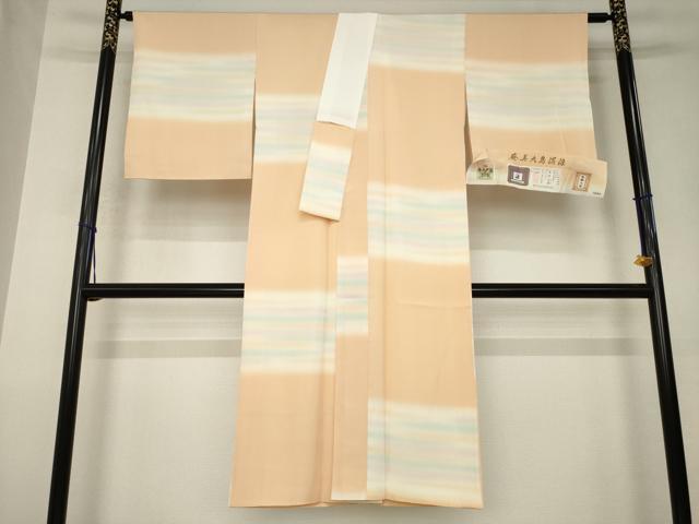 平和屋着物●長襦袢　袷　奄美大島泥染　横段文　暈し染め　赤塚花穂作　反端付き　正絹　逸品　AABK0087ck