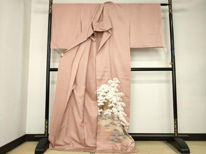 平和屋着物●色留訪問着　飛鶴松尽くし　金彩　仮絵羽　正絹　逸品　未使用　AABK0089ck
