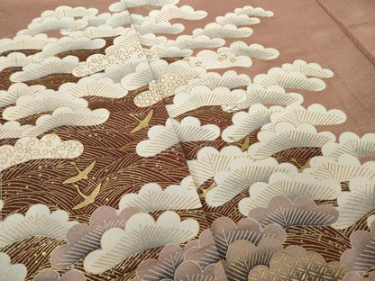 平和屋着物●色留訪問着　飛鶴松尽くし　金彩　仮絵羽　正絹　逸品　未使用　AABK0089ck