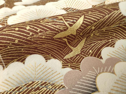 平和屋着物●色留訪問着　飛鶴松尽くし　金彩　仮絵羽　正絹　逸品　未使用　AABK0089ck