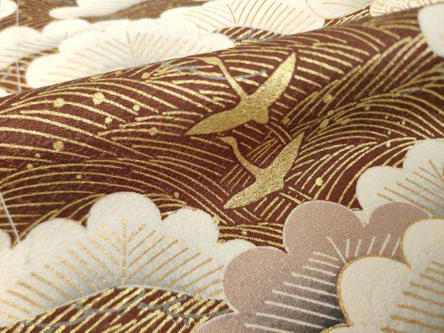 平和屋着物●色留訪問着　飛鶴松尽くし　金彩　仮絵羽　正絹　逸品　未使用　AABK0089ck