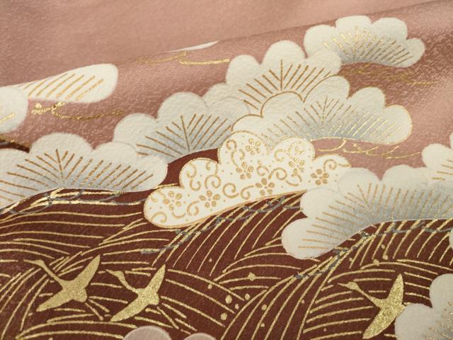 平和屋着物●色留訪問着　飛鶴松尽くし　金彩　仮絵羽　正絹　逸品　未使用　AABK0089ck